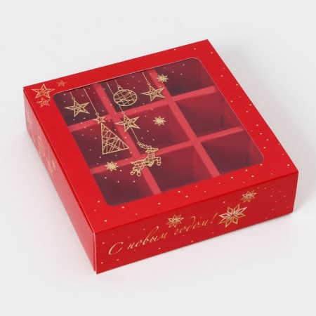 Box for 9 sweets "Golden garland", with a shell, with a window, 13.7 x 13.7 x 3.5 cm-3