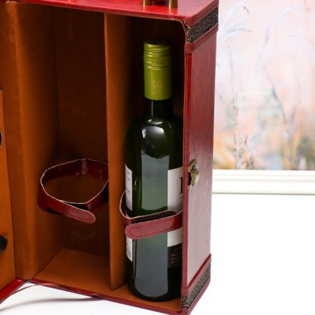 Casket wood, leatherette for 2 bottles "winemaking" 4 red-brown items 35x12x20 cm-4