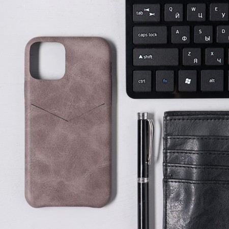 Luazon cover for iPhone 11 Pro, with a compartment for cards, leatherette, brown-1