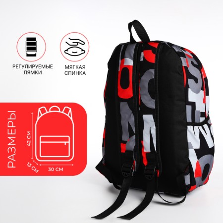 School backpack from textiles on lightning, 3 pockets, red color-1