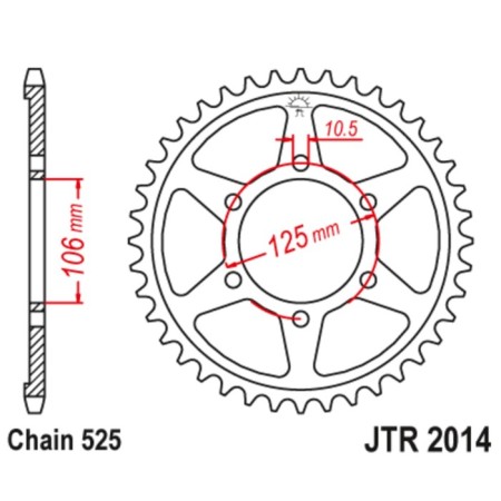 The rear star, driven by JTR2014 steel, chain 525, 50 teeth