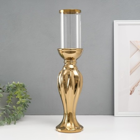 Ceramics candlestick, glass for 1 candle "Versailles" d = 7.5 cm gold 10.5x10.5x44.5 cm-1