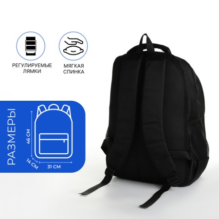 Young backpack from textiles with lightning, 5 pockets, black/blue color-1
