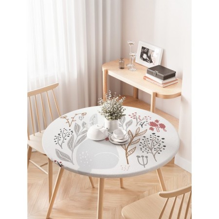 Tables on the table “Bunny in flowers”, round, oxford, elastic band, size 120x120 cm, diameter 75-100 cm-2