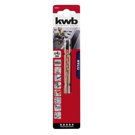Metal drill KWB Titan HSS, 4.5x80 mm, sharpening angle 135 °, steel HSS-G TIN-1