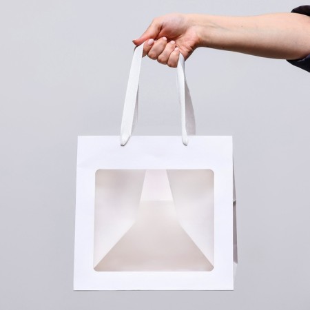 Gift package, craft, with a window, "white", 25 x 25 x 25 cm