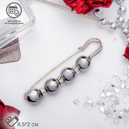 Pin "Quartet" ball No. 14, 8.5 cm, glossy gray color in silver-2