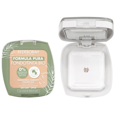 Power-foundation tonal Deborah Milano Formula Pura Fondotinta Bio, Tones 01 Snow White, 9 g