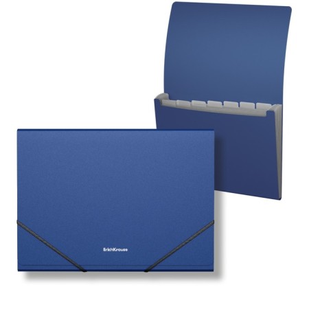 Folder-carte, A4, 6 departments, 600 μm, Erichkrause "Matt Classic", on the elastic band, embossing "sand", blue