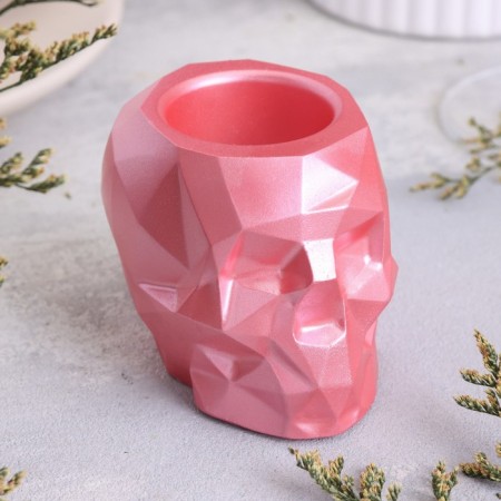 Skull Closure from gypsum with faces, 6x9x6.5cm, pink-1