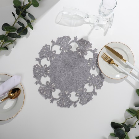 Napkin New Year's decorative shade "Bells", gray color, D 30 cm, felt-5