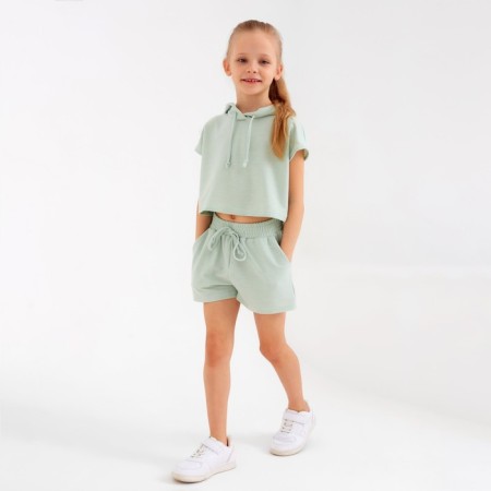 Set for girls (top, shorts) minku: casual collection olive color, height 128-5