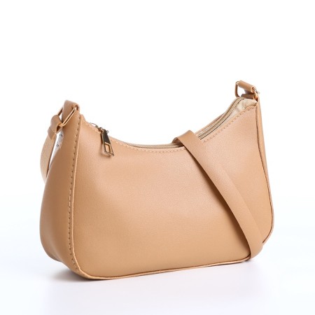 Baget bag with zipper, beige color-3