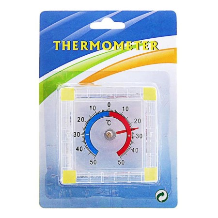 The thermometer is street, mechanical, square, 8 x 8 cm,-5