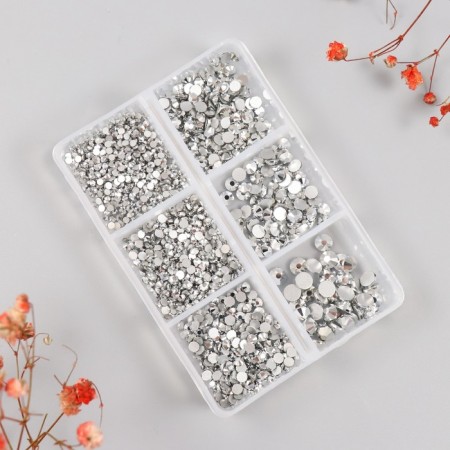 Decor for creativity Glass "Rhinest. Silver" d = 2-4.8 mm nr 1188 pcs 6x8x1.5 cm
