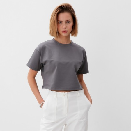 T-shirt shortened female Minaku Oversize Fit: Graphite Color, Rr. 48
