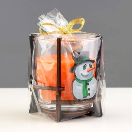 Aromatic candle in a glass on the stand "Snowman", 10x9.5x9 cm, orange-5