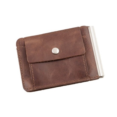 Portmone with a Z-2 clamp, button, brown, dark, bullet-up-2
