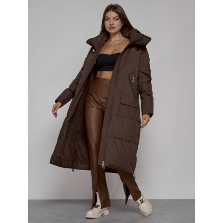 Coat insulated winter female, size 46, dark brown color-11