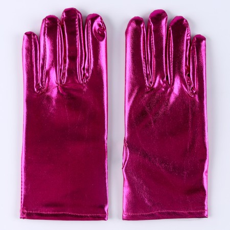 Carnival accessory- gloves, fuchsia metallic, artificial leather-3