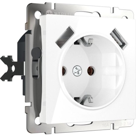 Grounding socket, curtains and USBX2 WL01-SKGS-USBX2-IP20, white