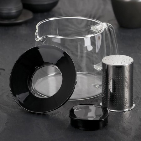 Glass teapot “Loki”, 1.4 liters, with metal sieve, black color-4