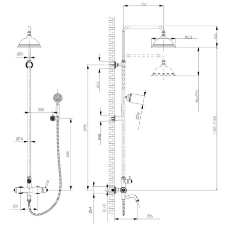 Lemark Spark LM6762RG shower system, single -leaf, tropical shower, watering can, pink gold-1