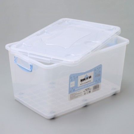 Storage container with a lid Ricco, 50 l, 61 × 39 × 32 cm, on wheels, color transparent color-3