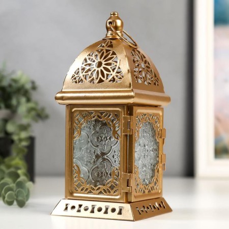Climber Metal, glass for 1 candle "flashlight. Sugar" gold 21.5x10x10 cm