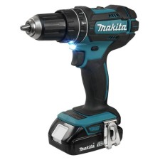 Дрель-шуруповерт Makita, ударная, 18 В, 2х1.5 Ач, Li-ion, 600/1900 об/мин, 62/36 Нм, кейс
