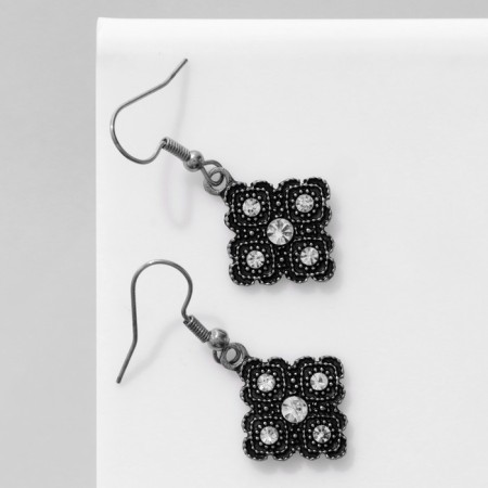 Romb earrings mini, white color in black silver-1