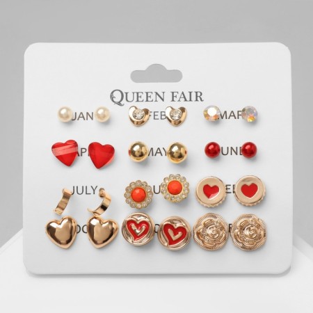 Pusets 12 pairs "Fantasy" hearts, red-white color