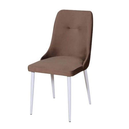 Leon chair, metal supports white, velor fabric, chocolate color