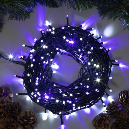 Garland “thread” 20 m, IP44, dark thread, 200 LED, glow of white and blue, flashing, 220 V