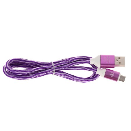 Luazon cable, microUSB - USB, 1 A, 1 m, nylon braid, white -violet-2