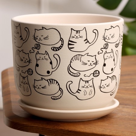 Pot Flower cats White BUY №2, 1.6 l, D - 15 cm