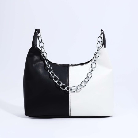 Baget bag with zipper, white/black color