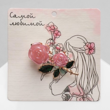 Brooch "Flower" Tenderness, pink green in gold-2