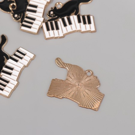 Decor for creativity metal, enamel "Black cat and piano" 2.9x2 cm-1