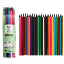 Pencils 24 colors in a tube, hexagonal housing, plastic, black base