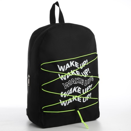 School textile backpack with lake up lacing, 38x29x11 cm, black-3