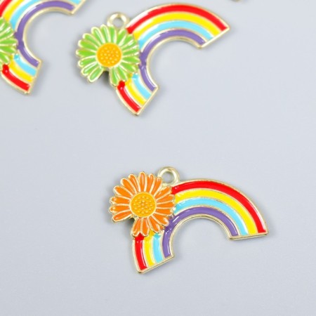 Decor for creativity Metal, enamel "Rainbow with chamomile" Gold Mix 1.8x2.5 cm-1