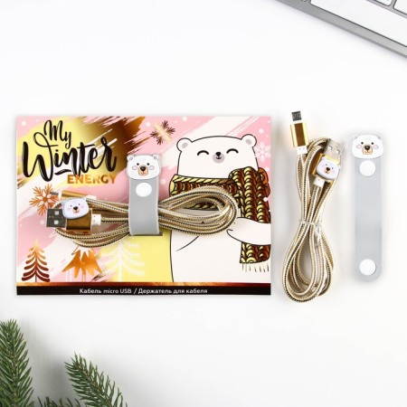 Set of wire holder+Micro USB “Winter” cable, 1A, 1m