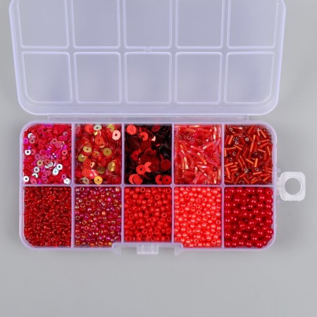 Glass beads 8/0, 12/0 in the box "red" beads, glass and sequins 13x6.5x2.3 cm-3