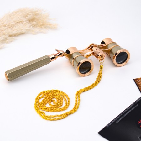 Theater binoculars, telescopic pen, chain, golden-1