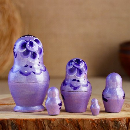 Matryoshka "Rose", lilac dress, 5 puppet, 10 cm-1