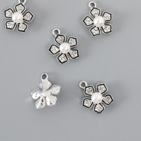 Decor for creativity metal, rhinestones "Five -up with a edging" silver 1.9x1.7 cm-1