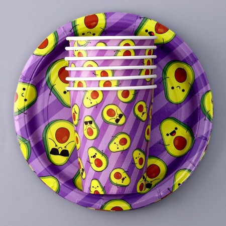 Set of paper dishes disposable avocados ”, 6 plates, 6 glasses-3