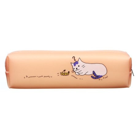 School “Cat” pencil case, on lightning, silicone, beige-1