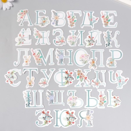 Stickers for creativity "Flower alphabet" embossing silver set 33 pcs 9x7x0.8 cm-1